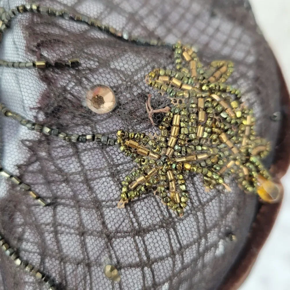 50s Tambour Embroidery Beaded Women's Hat Facinator Pillbox Mesh - Picture 9 of 16